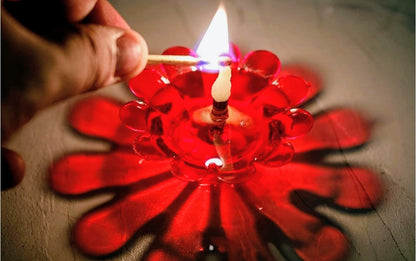 TrifleArte Pack of 12 Assorted 3D Floating Diyas – Swastik, OM, Star, Sun, Flower – Reusable & Colourful Oil Lamps