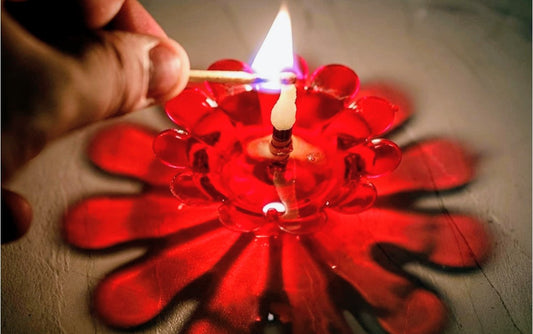 TrifleArte Pack of 12 Assorted 3D Floating Diyas – Swastik, OM, Star, Sun, Flower – Reusable & Colourful Oil Lamps